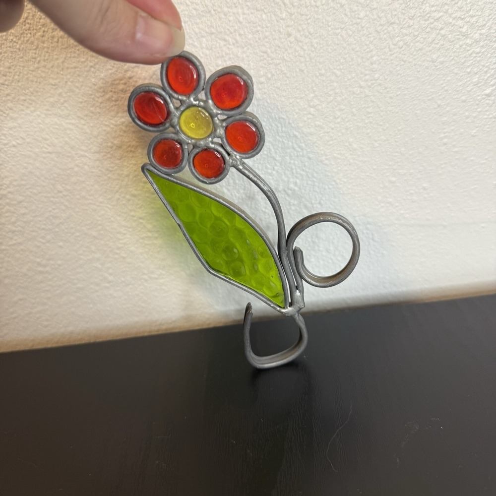 Vintage Stained Glass Suncatcher Ornament Flower Daisy Window Decor